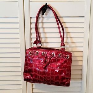 Purse red vinyl and cloth great condition.